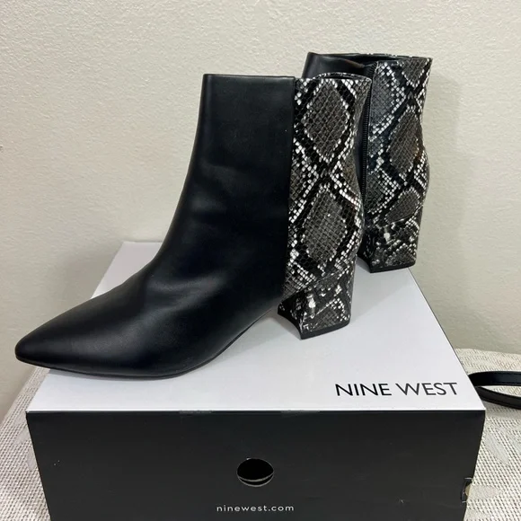 Nine West Black and Snake Print Boots with Bag - Picture 2 of 12